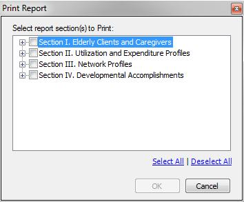 Printing Reports NAPIS SRT can print individual sections from a report or the entire program report.