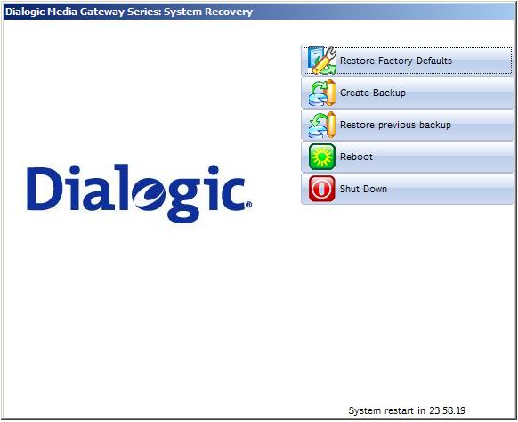Backing up and Restoring the Configuration CHAPTER 18 Backing up and Restoring the Configuration The Dialogic 4000 Media Gateways provide a restore and backup menu.