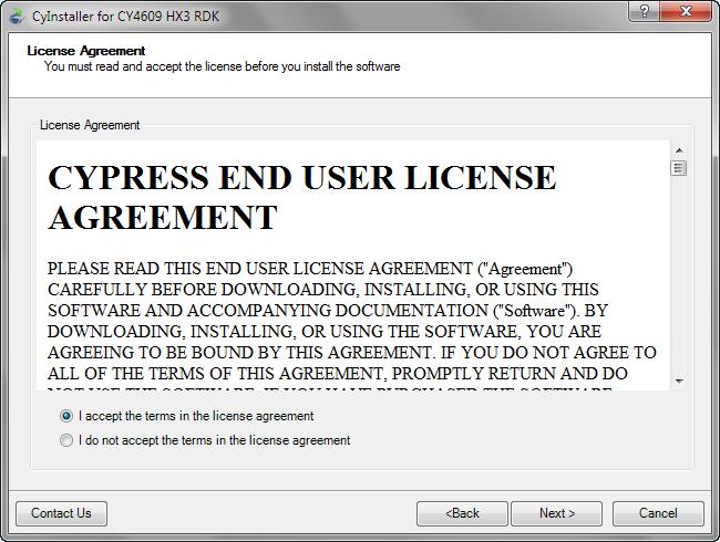 Software Installation Figure -. CY609 End User License Agreement. Wait for the installation to complete.