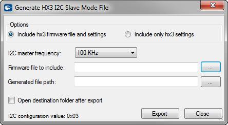 HX Blaster Plus Tool Figure -. Generate HX I C Slave Mode File dialog box.