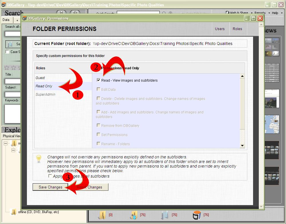 Step 8 In the Folder Permissions page which appears, who can do what to which folders is set.