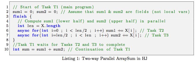 HJ Asyncs and Closures" The body of an HJ async task is a parameter-less closure that is both created and enabled for execution at the point when the async