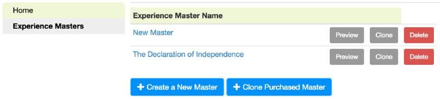Create a new master: Log in to the authoring tool (http://authoring.exploros.com/). Click Experience Masters. Click Create a New Master. Click the link, New Master, to open it.