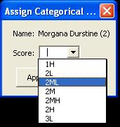 In either case, we will now be presented with a drop down list box for choosing the categorical score.