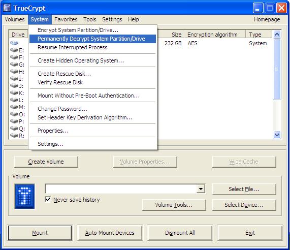 8.2 PROCEDURE FOR DECRYPTING THE HARD DRIVE To decrypt the hard drive, run the TrueCrypt application under Program Files.