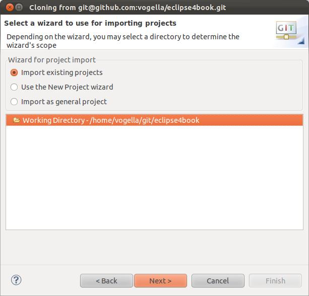 Once this dialog is completed, you have checked out (cloned) the projects into a local Git repository and you can use Git operation on these projects. 11