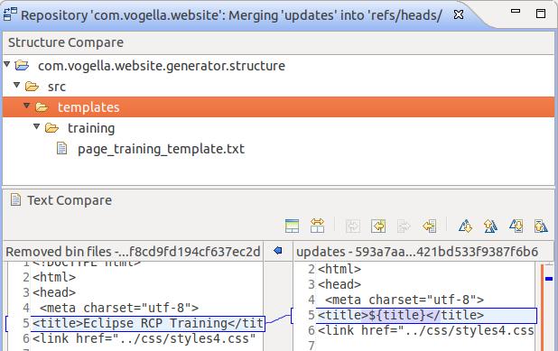 Once you have manually merged the changes, select Team Add from the context menu of the resource to mark the conflicts as resolved and commit the merge resolution via Team Commit. 14.