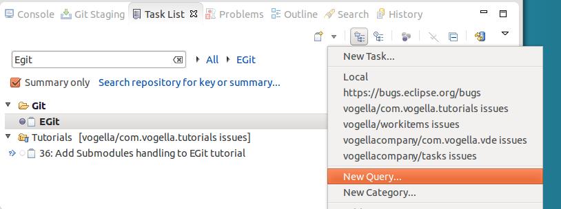 by creating a new query from the Task List view.