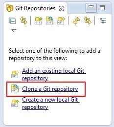 Use EGit to clone the repository and make it a project within Eclipse. 1. Go back to Eclipse and navigate to Window > Show View > Other 2. Under the Git folder, choose Git Repositories and click Ok.