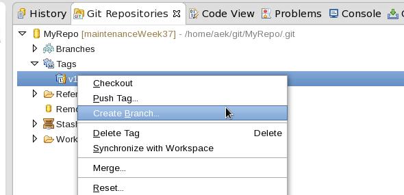 This view is also convenient if you want to create a new branch based on a tag.