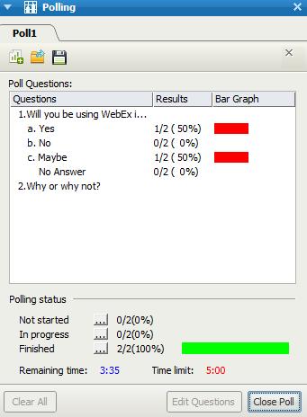 To share poll results with attendees, check the box next to Poll results in the Share with attendees section and select.