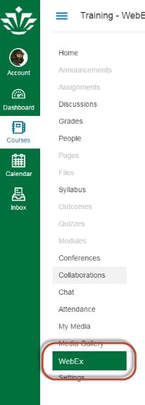 9. You will now see WebEx in the your course navigation sidebar Scheduling a Training Session in Canvas These instructions can also be found on the web here 1. Login to Canvas 2.