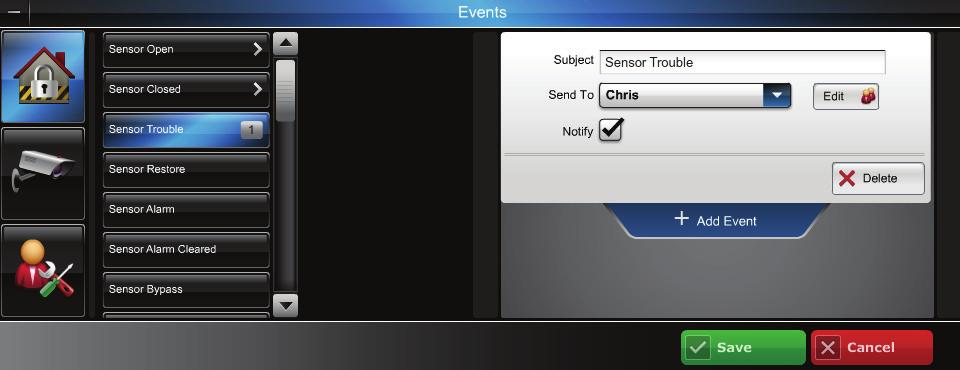 Setting up event notifications This is where you choose which events will be sent to a particular user group.