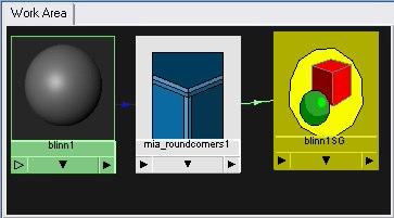 9) Connect the mia_roundcorners node to the blinn shading group.