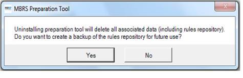 Follow the instructions to uninstall the MBRS preparation tool. a. First, click Yes to confirm un-installation of the Preparation Tool. Figure 12 b.