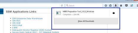 Once your download is finish, click the icon and click folder icon at MBRS Preparation Tool to show where your installer is save.