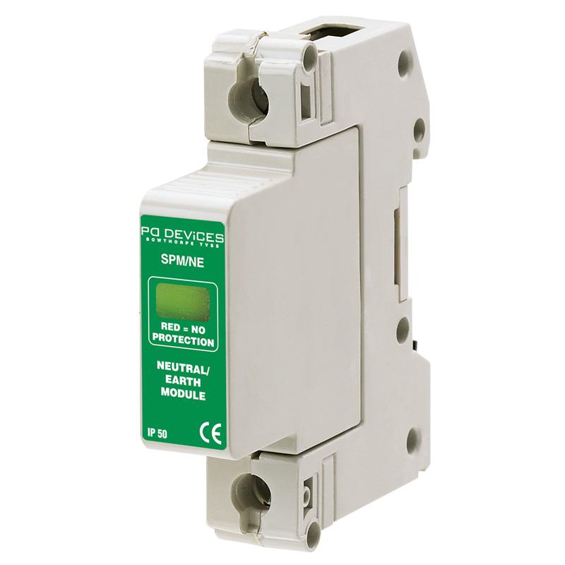 Indicator Window SPM Composition Replaceable SPM Surge Protection Module Knockout Section Remote Terminal (Where Fitted) Terminal Screw Terminal SPM Series DIN Rail Connection Base DIN Rail Clip