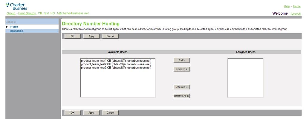 Figure 26 Hunt Group Directory Number Hunting 1) On the Group Services menu page, click Hunt Group. The Group Hunt Group page appears. 2) Click Edit or any item on the row for the Hunt Group.