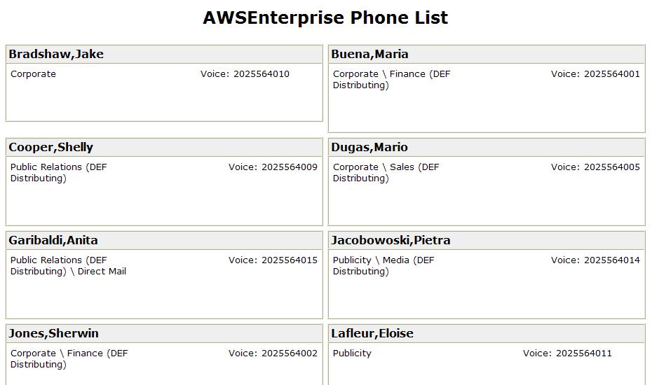 Figure 42 Group Enterprise Directory Details (Example) 1) On the Group Utilities menu page, click Enterprise Directory. The Group Enterprise Directory page appears.