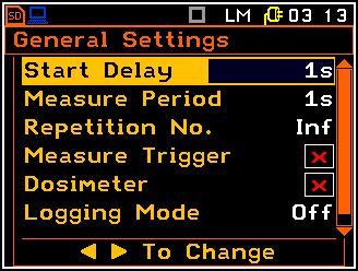 The Measurement list and some of sublist (General Settings and Data Logging) contents depend on Instrument Mode selection from menu Auxiliary Setup: Simple Mode or Advanced Mode.