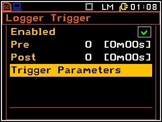 The logger triggering of the measurements (Enabled) can be switched on with the < > push-button.