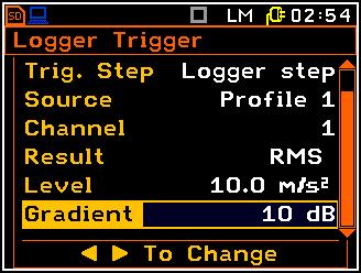 Speed of the triggering signal change This position appears when the Gradient - or Gradient + trigger is chosen.