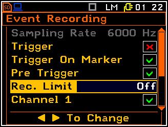 Limit position it is possible to select the time of event signal recording after triggering.
