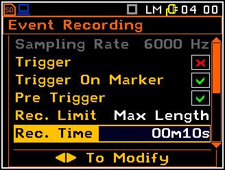The available values of Rec. Limit are: Max Length, Fixed Len. or Off.