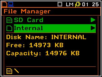 If SD Card is not installed its position in the File Manager window became unavailable. The list of operations on the Internal memory differs from that one for the SD Card by one position.