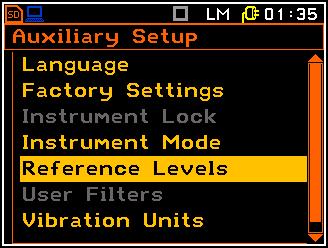 <=> <=> 9.7. Reference signal in vibration measurements - Reference Levels The Reference Levels sub-list enables the user to set the reference level of the vibration signal.