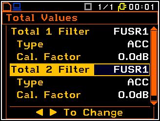Second and third Totals have same filters as were set up for profiles (Prof. 1 and Prof. 2) in the Channels window (path: <Menu> / Measurement / Channels).