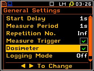 11. DOSIMETER FUNCTION Activation of the dose meter function The Dosimeter position activates or deactivates the dose meter function.