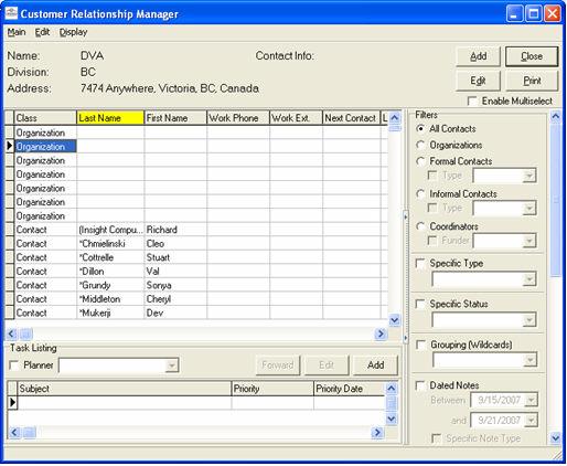 To View a Contact 1. On the Management tab, click Customer Relationship Manager ; or enter CTRL+M.