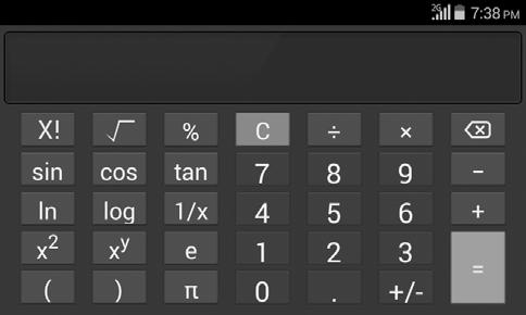Enter a number and the arithmetic operation to be performed, enter the second number, then touch "=" to display the result. Touch to delete digits one by one, touch to delete all at one time.