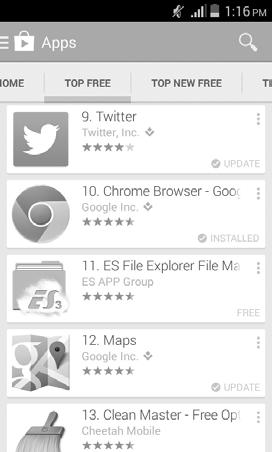 Touch a category on Google Play Shop screen to browse its contents. You can also select a subcategory if there is any.