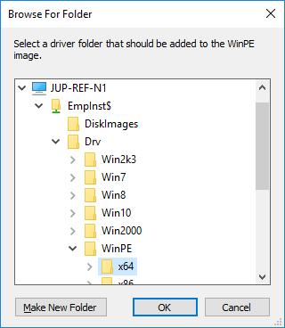 At the PXE image generation process of the WinPE based configuration the content of the additional driver folders will be copied into the image and will be accessible at the runtime.