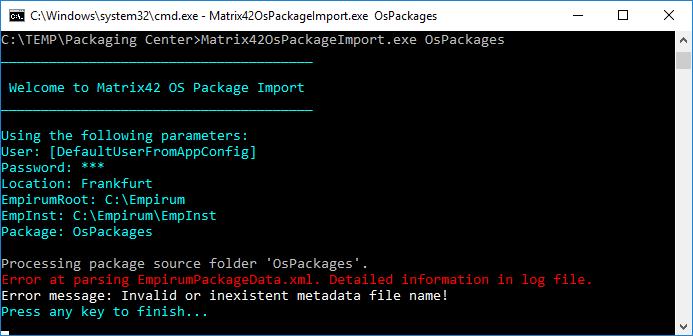 5. FAQ Question: When importing a Matrix42 PreOS package I get the error message: "Software exists in the Database. Operation canceled." - What can I do?