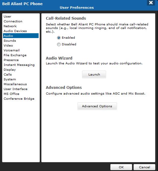 Specifying call-related sound effects 1 Select Settings button, Audio to display the Audio settings window.