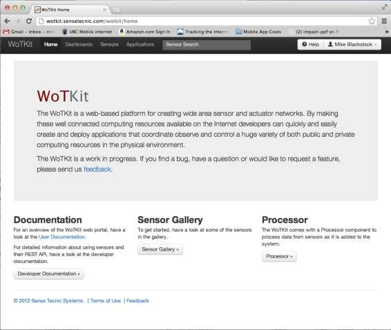 WoTKit Platform and Mashup Services Sensor manager and aggregator Visualizations Finding &