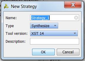 Using Synthesis X-Ref Target - Figure 1-3 Figure 1-3: From the New Strategy dialog box, name the strategy, set the strategy type, and specify the tool version.