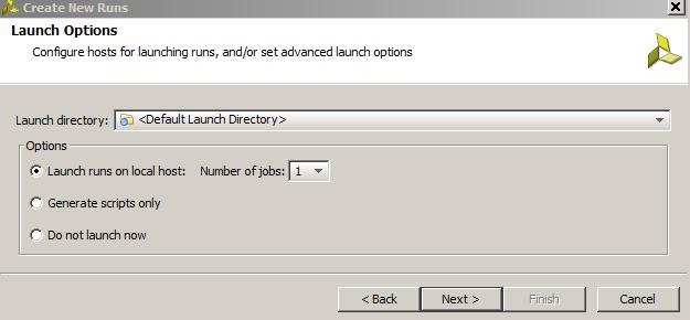 Using Synthesis X-Ref Target - Figure 1-7 Figure 1-7: Launch Options Dialog Box 4. In the Launch Options dialog box, set the options, as follows, then click Next.