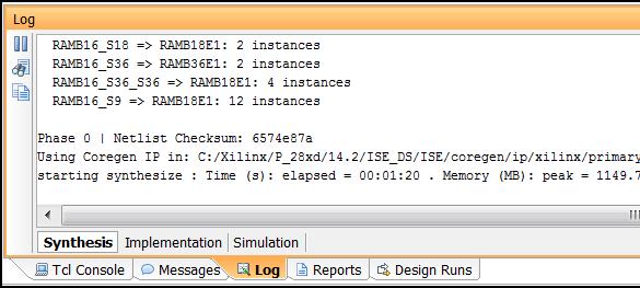 Using Synthesis Monitoring the Synthesis Run Monitor the status of a synthesis run from the Log window, shown in Figure 1-13.