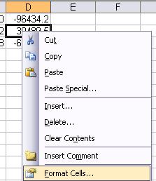 Formatting cells Microsoft Excel 2003 Cell alignment 1. Select a cell or cells that you wish to apply alignment 2. Click Left, Centre or Right alignment. Left, Centre, Right Format cells options 1.