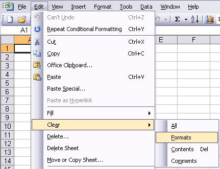Clearing format in cells 1.