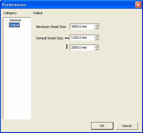 [Cut] (3) (4) (3) [Maximum Sheet size] Set the maximum size of the preview displayed in the [Cut] dialog box. (4) [Default Sheet Size] Set the sheet size when the [Cut] dialog box is opened.