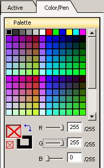 2 Change the color of fill and line. ( See page 91) (Step 1) Click the [Color/Pen] tab at the right edge of the screen.