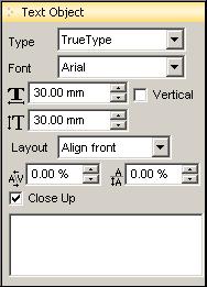 4 Set [Type], [Font], [size], [Layout], and so on in the [Text Object] panel.