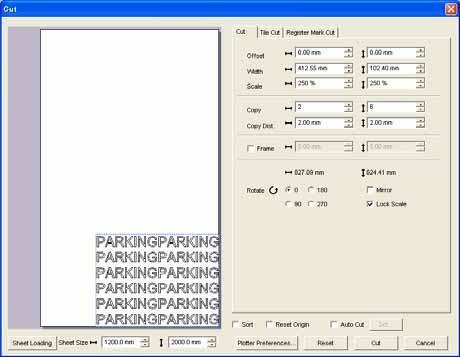 6 Copy the number of sheets to cut. Enter the number of times for copying for horizontal and vertical directions in the [Copy] settings.