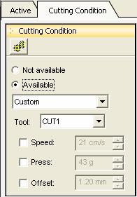 (9) [Cutting Condition] The cutting condition panel is displayed only when you select Cut data or View All Data for the edit mode and only the data to be cut can be set.
