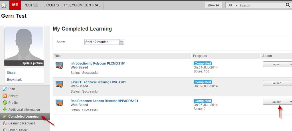 Retaking Courses Occasionally, users wish to review their Completed elearning courses.